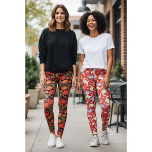 LuLaRoe Womens OS Dinosaur Leggings Lot of 2 Red Black One Size